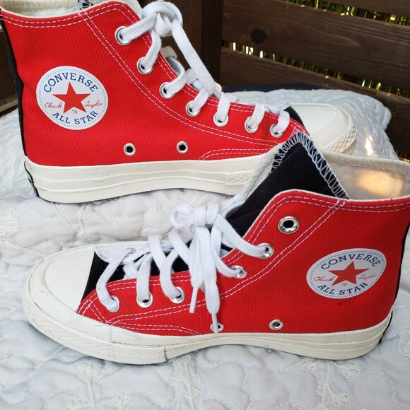 EUC CTAS Converse 70 Hi Logo Play - White Rush Blue (5M - 7W) KICKS white red - Picture 1 of 9
